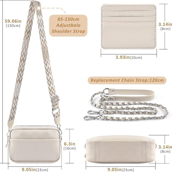 Beige Leather Crossbody Bag for Women with Adjustable Strap, Gift Box, 10.24x3.1 - Picture 4 of 7